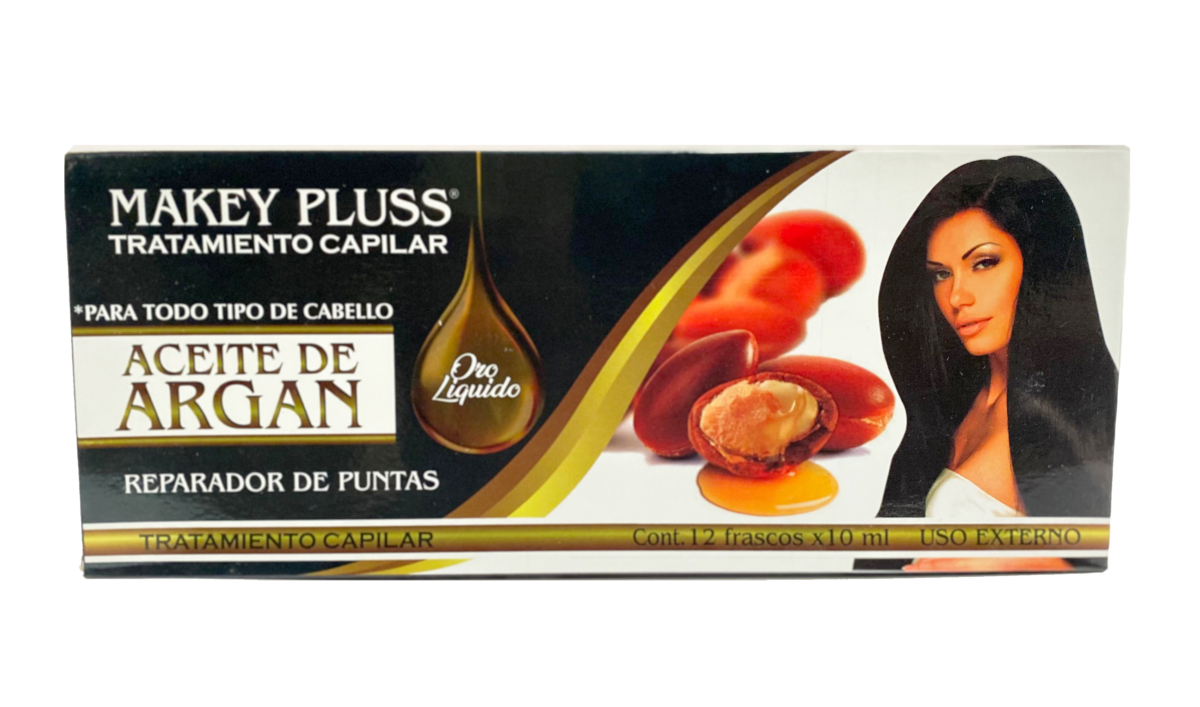 Ampollas Aceite de Argán Makey Pluss – Nutrición, brillo y suavidad capilar x 12 Uni